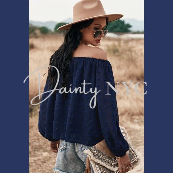 Boho Off Shoulder Loose Bubble Sleeve Top Gypsy - Picture 5 of 7